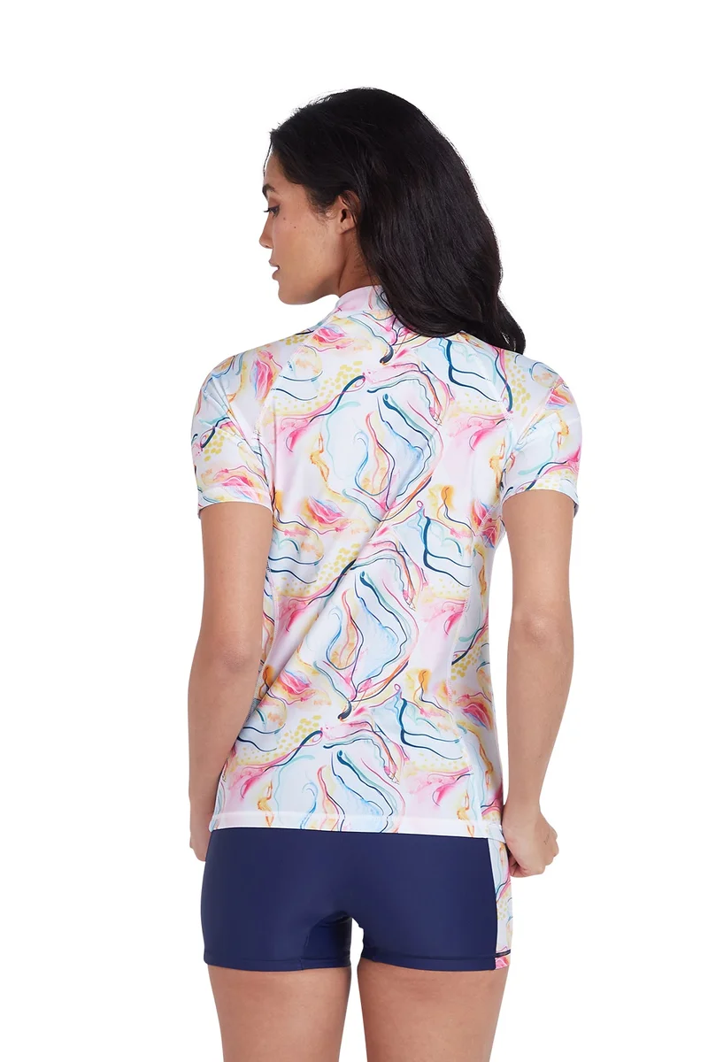 COEGA SUNWEAR  COEGA  Ladies Ladies Rashguard Short Sleeve - Blue Pink Marble for Women | Best Price UAE